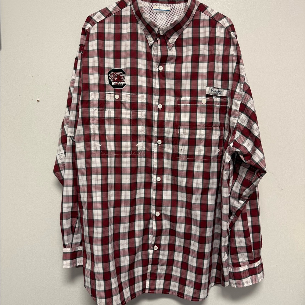 Gamecock Columbia garnet and White Casual Button Down Shirt